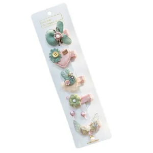 Set Haarclips 5 stuks 'Roze/Groen'