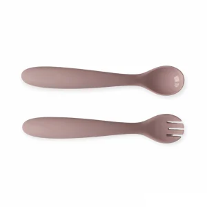 Siliconen Lepel en Vork 'Puck' - Powder Blush