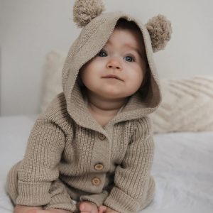 Knitted Hooded Playsuit oak