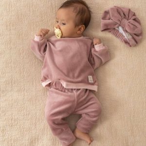 Velvet baby set roze